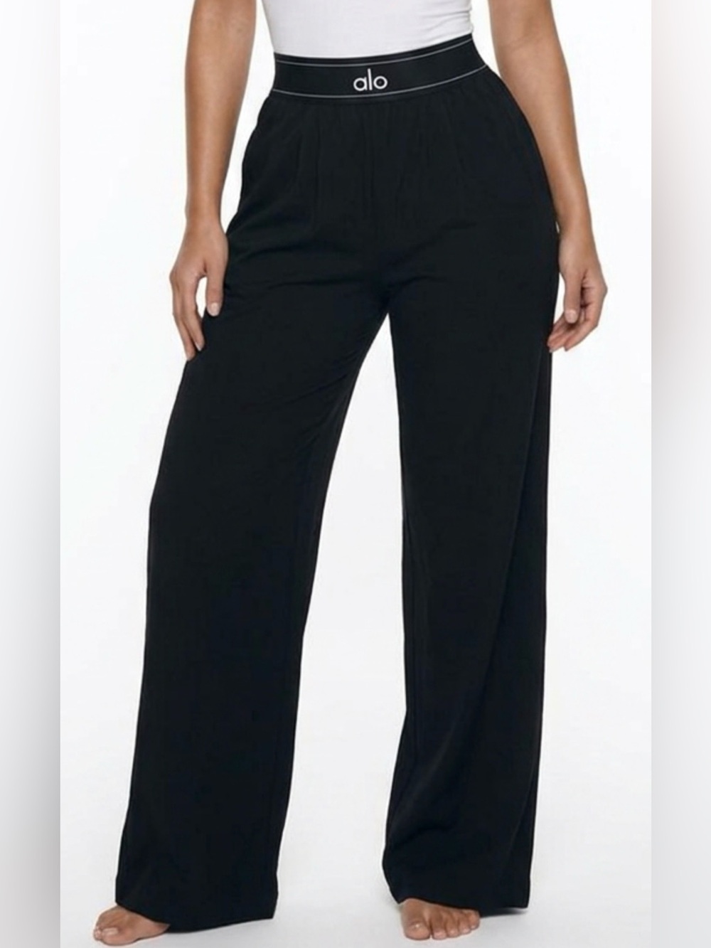 ALO Yoga Black Wide-Leg Relax Fit Pants - Picture 9 of 16